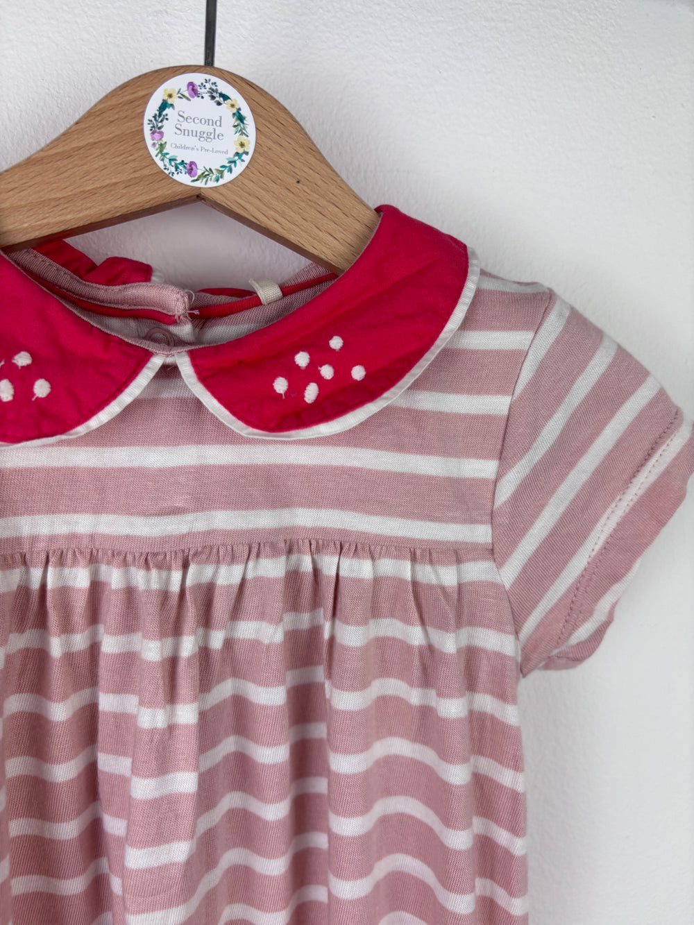 Baby Boden Pink Stripe Dress with Peter Pan Collar 12-18 Months-Dresses-Second Snuggle Preloved