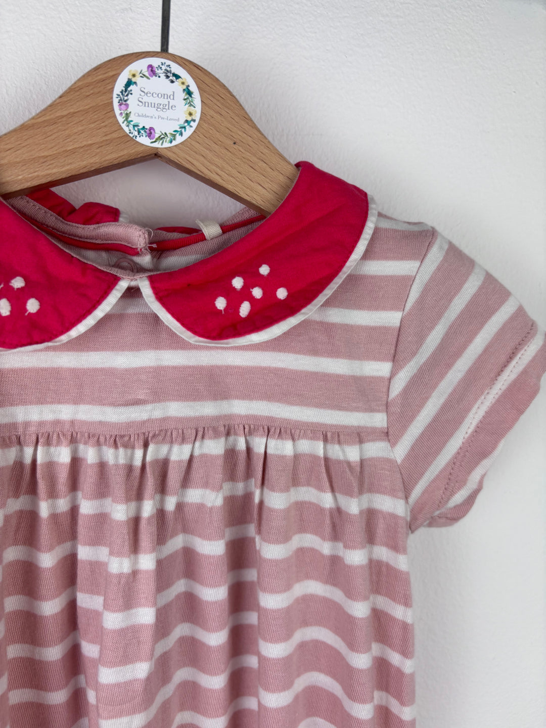 Baby Boden Pink Stripe Dress with Peter Pan Collar 12-18 Months-Dresses-Second Snuggle Preloved