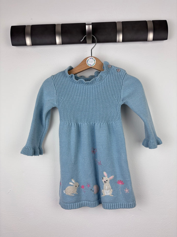 Nutmeg Blue Knitted Dress with Bunny Design 9-12 Months-Dresses-Second Snuggle Preloved