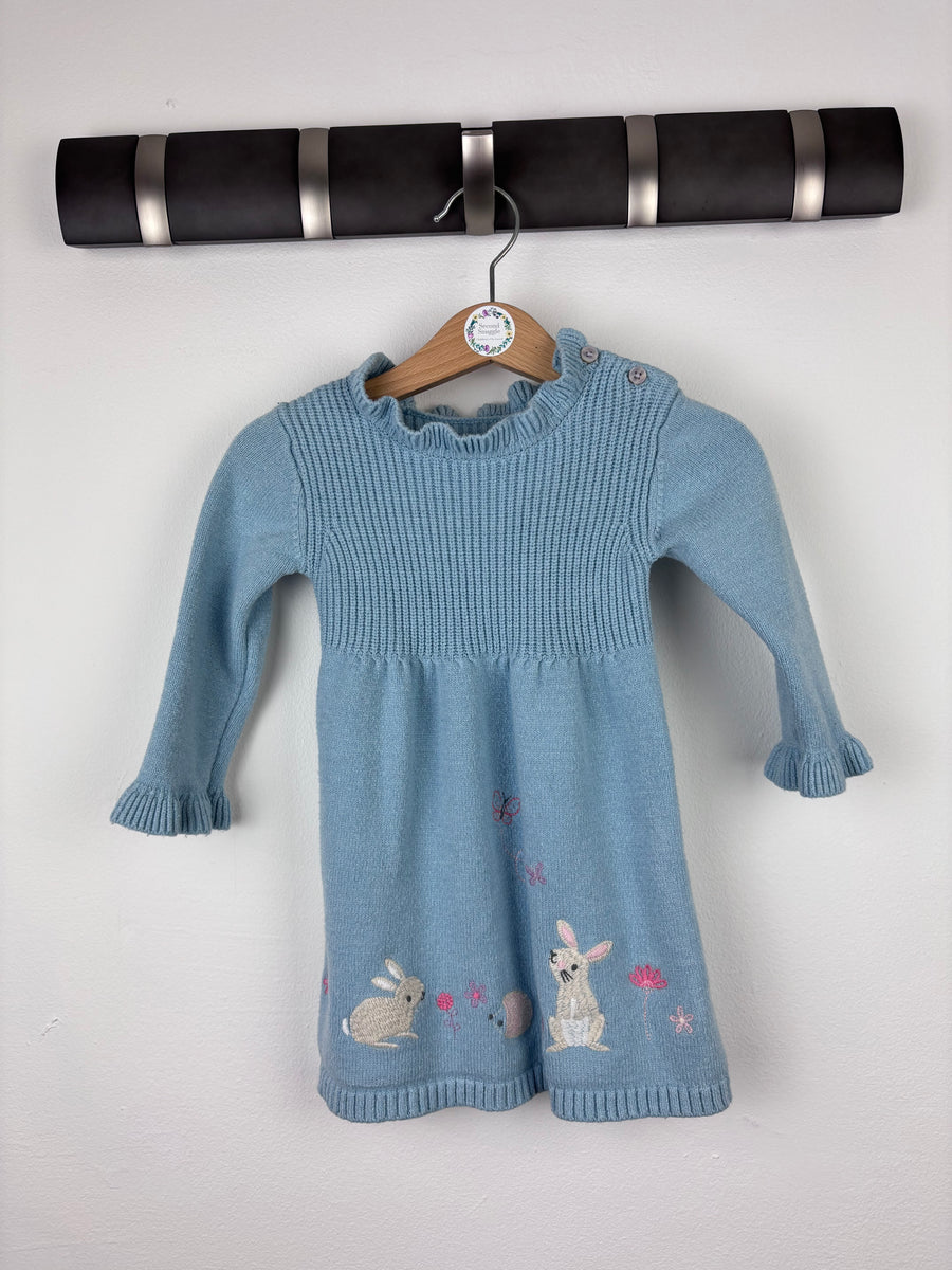 Nutmeg Blue Knitted Dress with Bunny Design 9-12 Months-Dresses-Second Snuggle Preloved