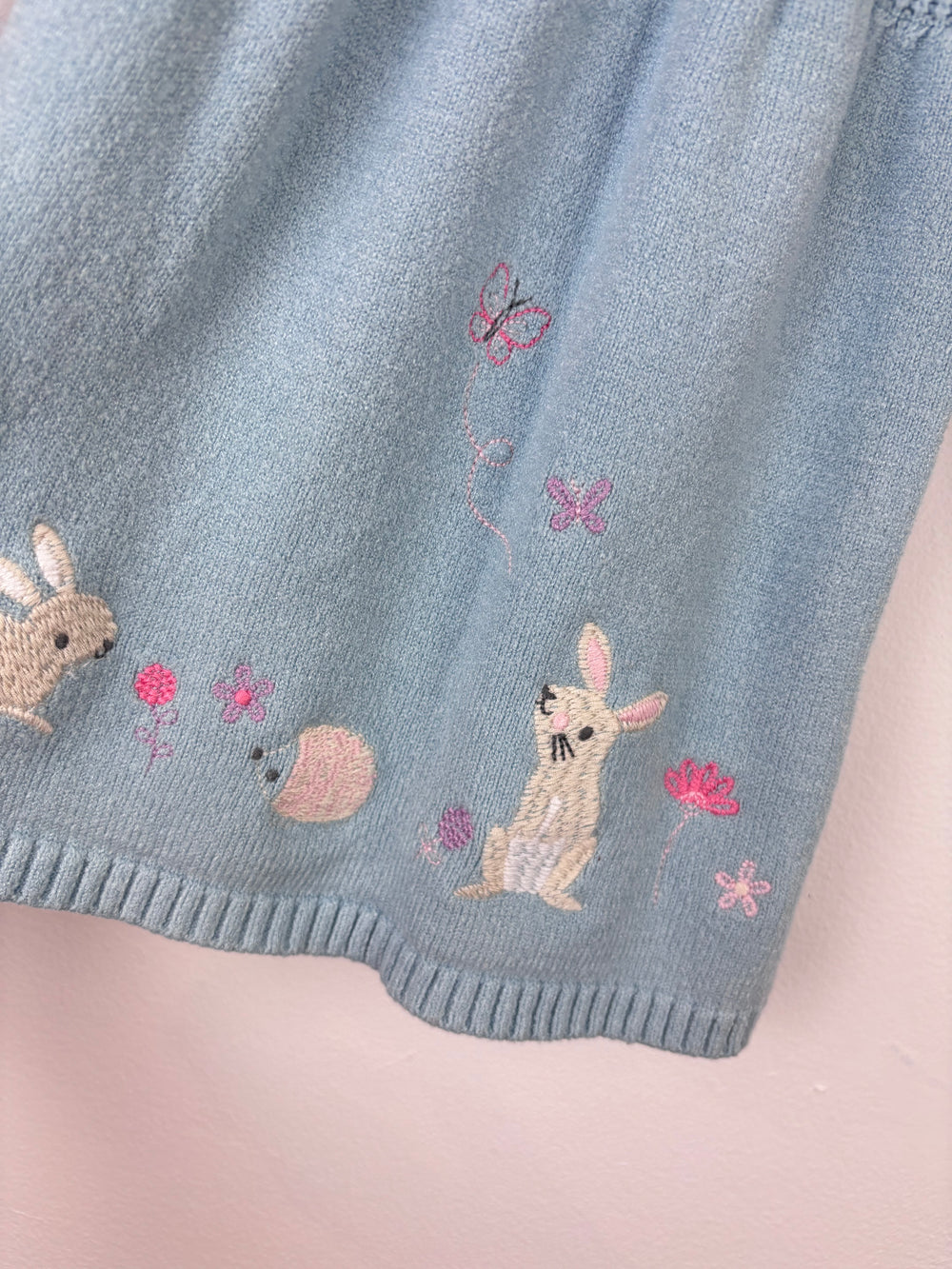 Nutmeg Blue Knitted Dress with Bunny Design 9-12 Months-Dresses-Second Snuggle Preloved