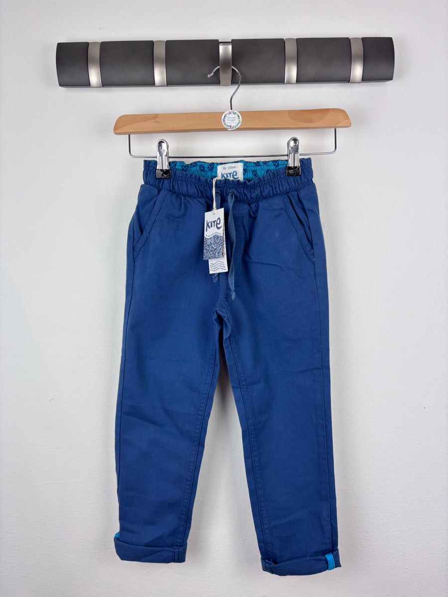 Kite Organic Cotton Blue Trousers with Drawstring Waist 5 Years-Trousers-Second Snuggle Preloved