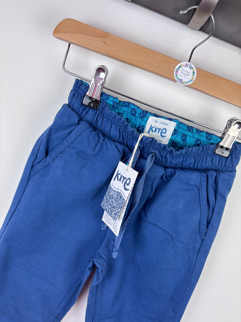Kite Organic Cotton Blue Trousers with Drawstring Waist 5 Years-Trousers-Second Snuggle Preloved