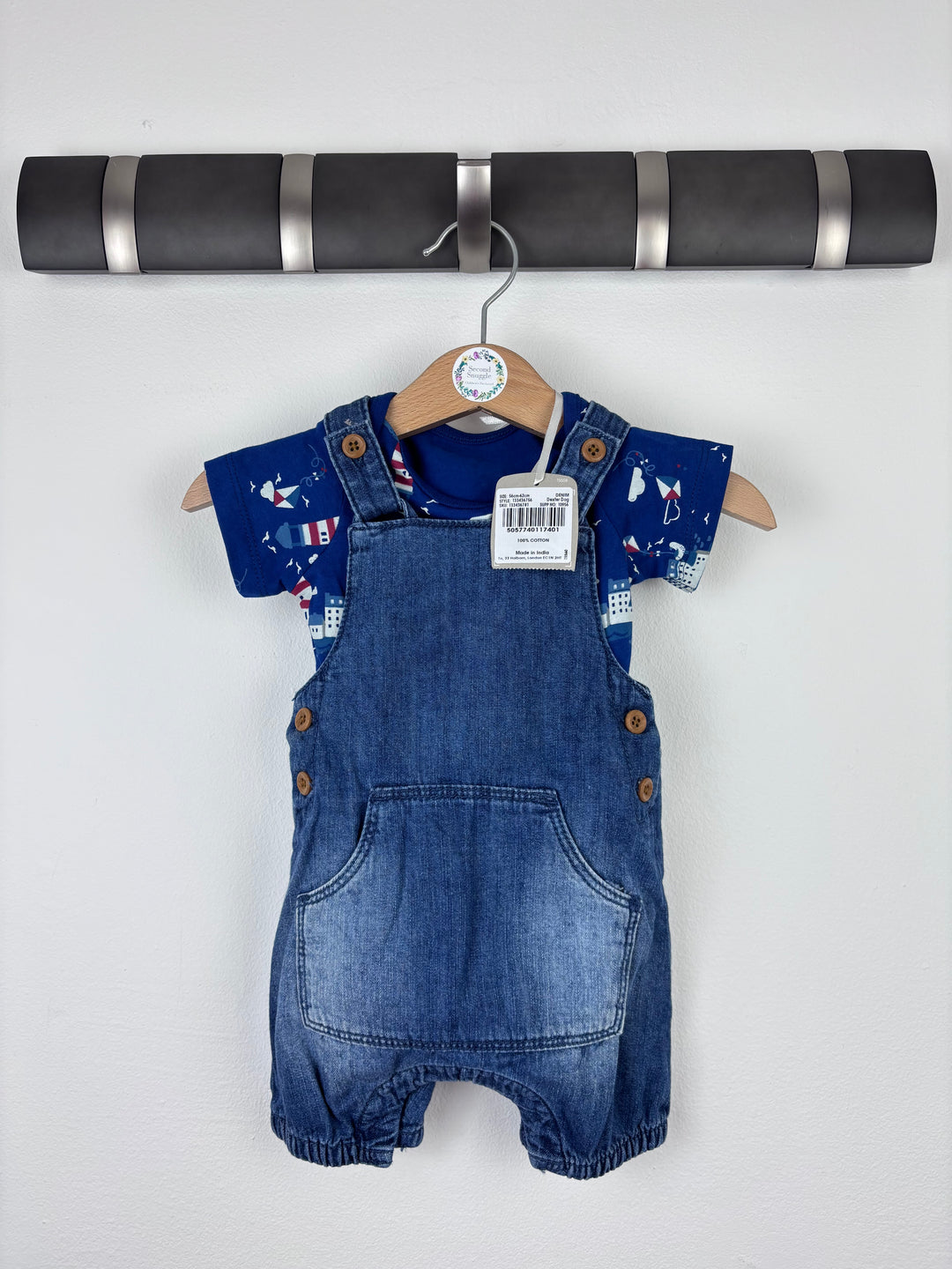 Tu Denim Dungarees with Nautical Bodysuit 3-6 Months-Dungarees-Second Snuggle Preloved
