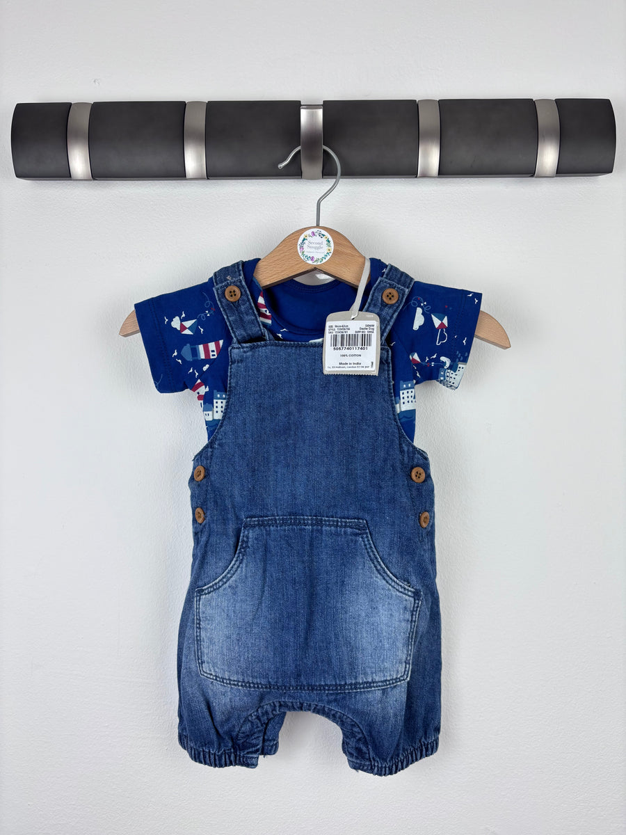 Tu Denim Dungarees with Nautical Bodysuit 3-6 Months-Dungarees-Second Snuggle Preloved