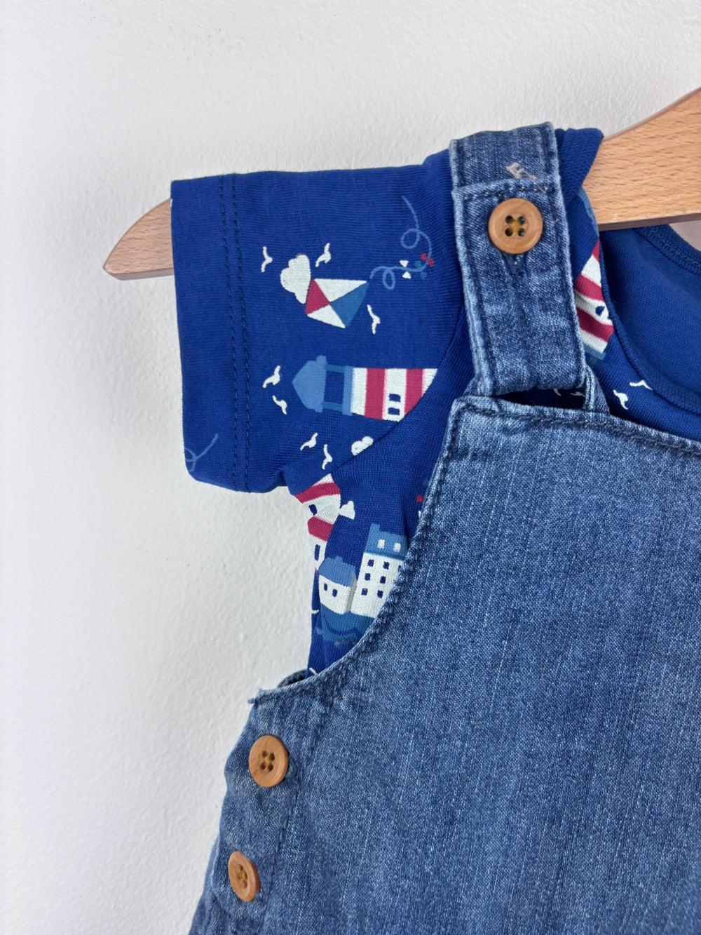 Tu Denim Dungarees with Nautical Bodysuit 3-6 Months-Dungarees-Second Snuggle Preloved