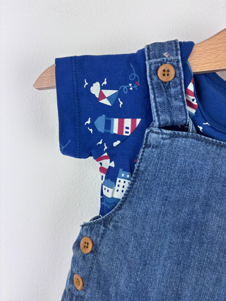 Tu Denim Dungarees with Nautical Bodysuit 3-6 Months-Dungarees-Second Snuggle Preloved