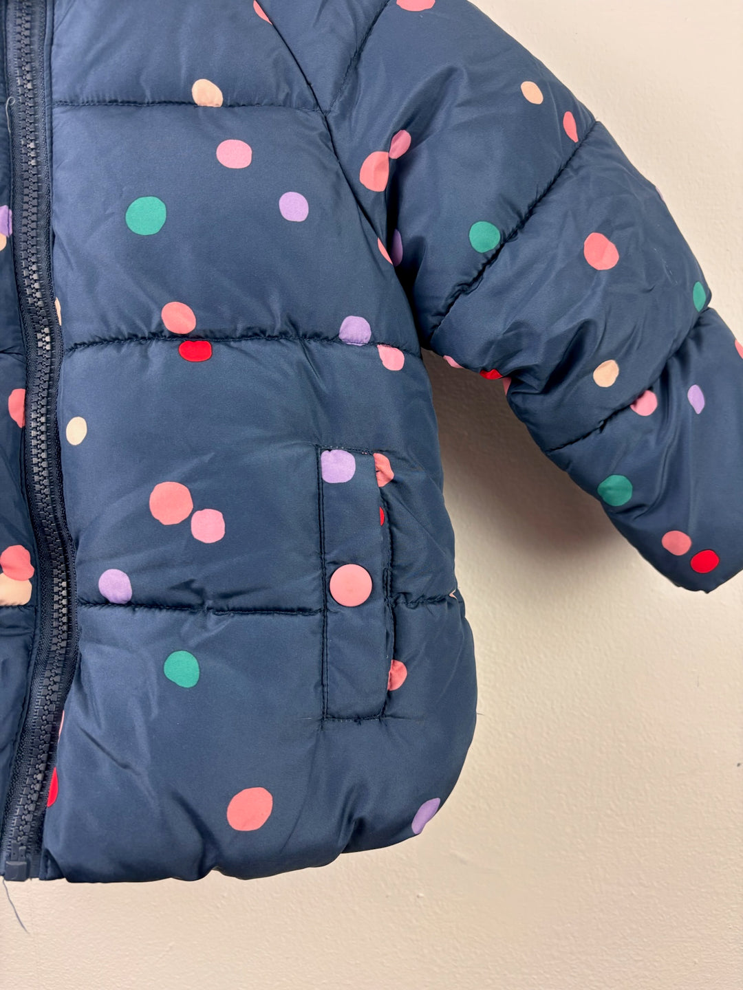 M&S Navy Colourful Spot Padded Hooded Coat 1-2 Years