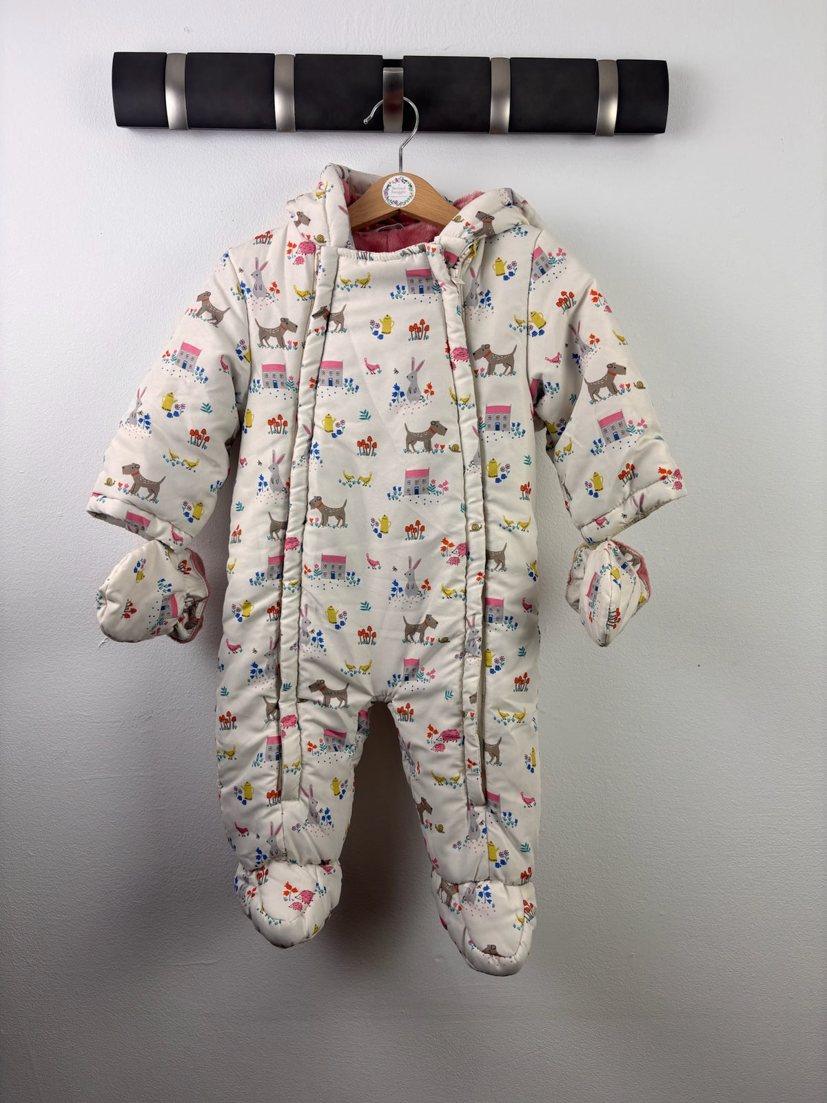 John Lewis Cream Animal Print Padded Snowsuit 6-9 Months-Snow Suits-Second Snuggle Preloved