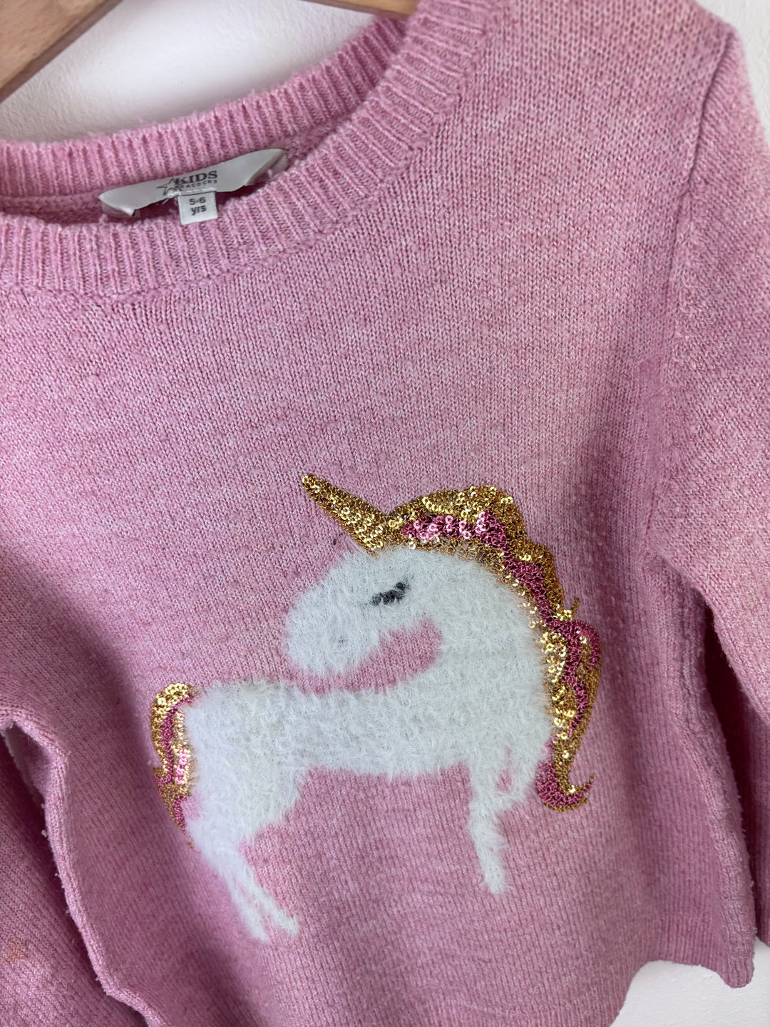 Peacocks Pink Unicorn Knitted Jumper 5-6 Years-Jumpers-Second Snuggle Preloved