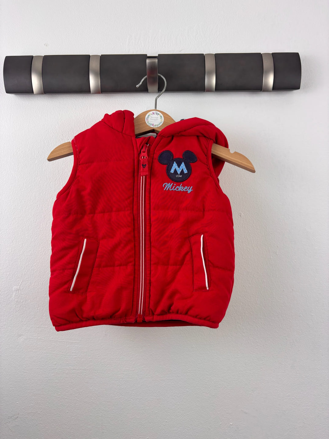 Disney Red Mickey Mouse Padded Hooded Gilet 3-6 Months