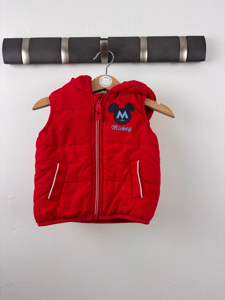 Disney Red Mickey Mouse Padded Hooded Gilet 3-6 Months