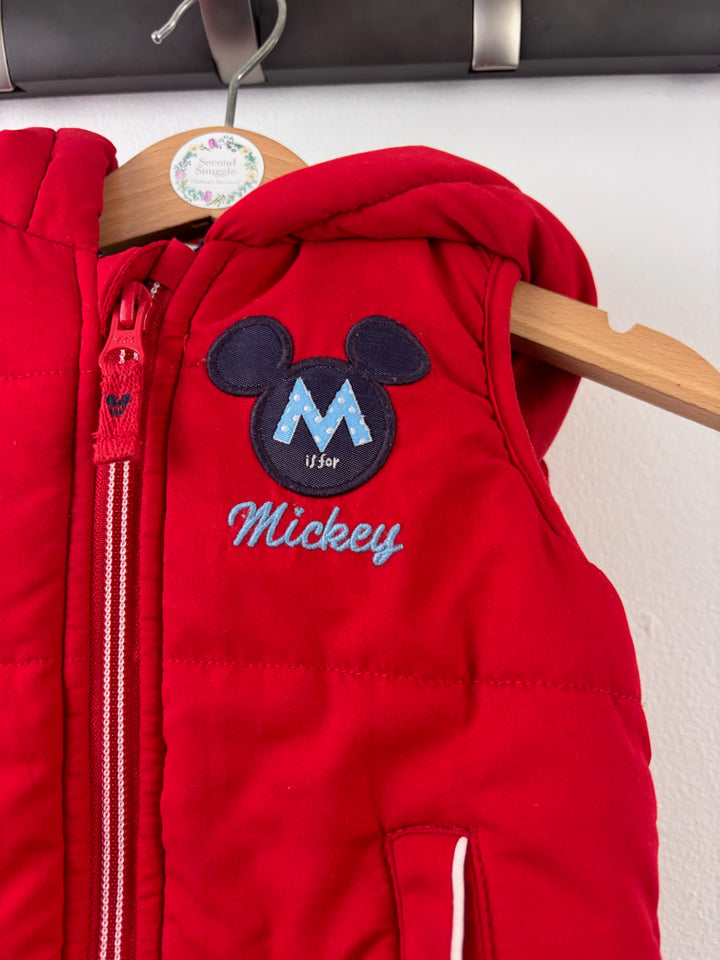 Disney Red Mickey Mouse Padded Hooded Gilet 3-6 Months