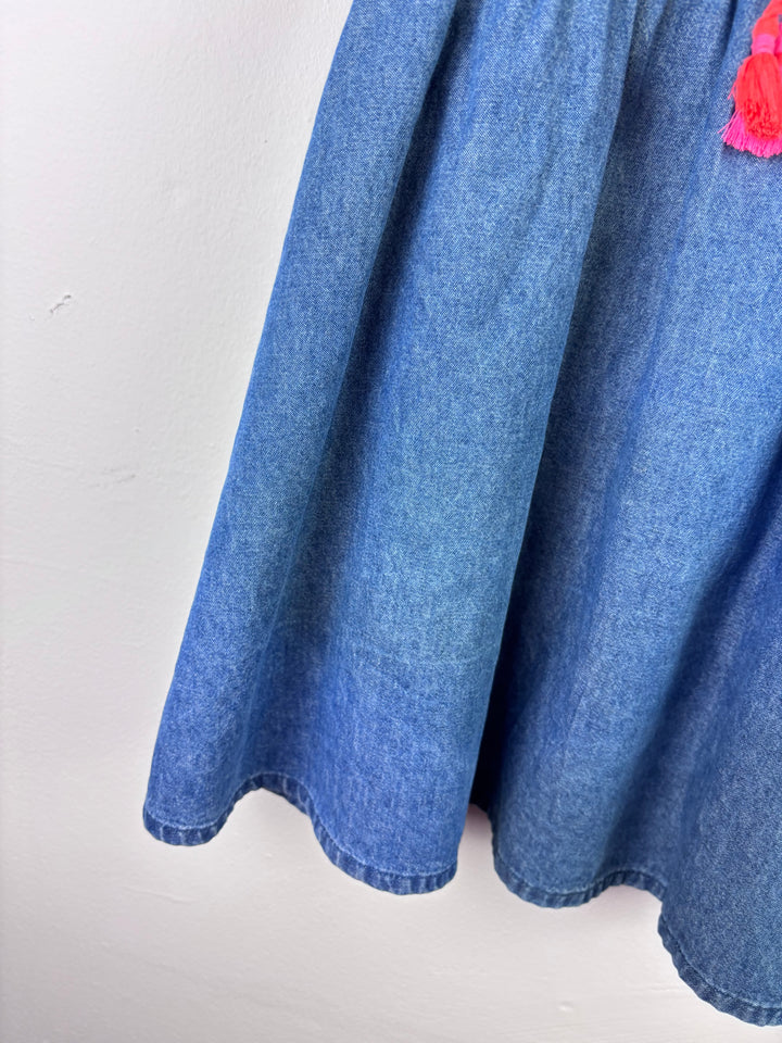 Next Denim Floral Embroidered Dress 5-6 Years-Dresses-Second Snuggle Preloved