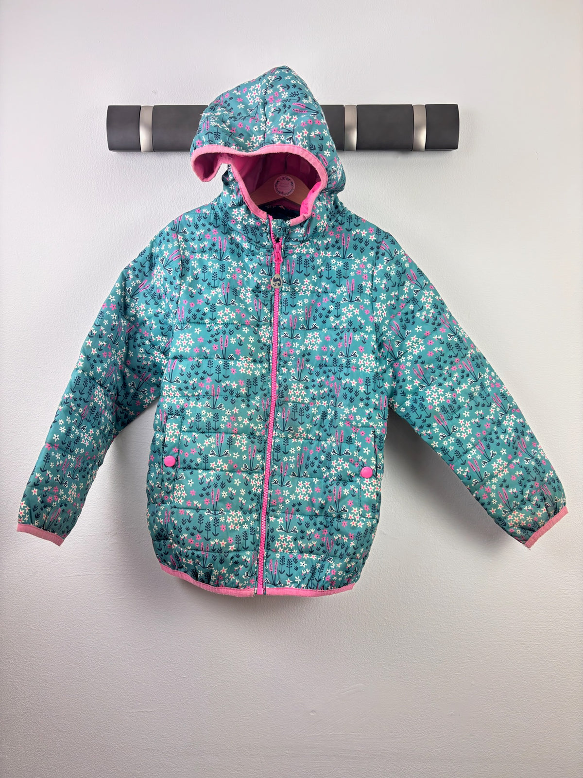 Frugi Teal Floral Padded Hooded Coat 7-8 Years-Coats-Second Snuggle Preloved