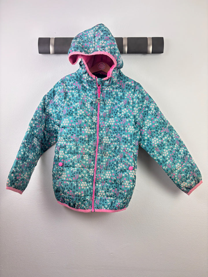 Frugi Teal Floral Padded Hooded Coat 7-8 Years