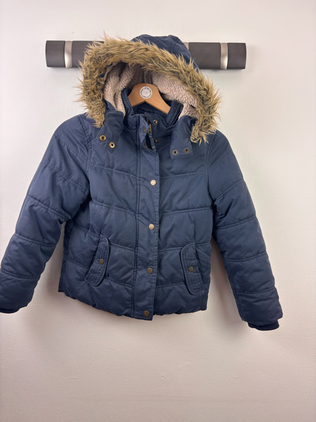 FatFace Navy Padded Faux Fur Hooded Coat 8-9 Years-Coats-Second Snuggle Preloved