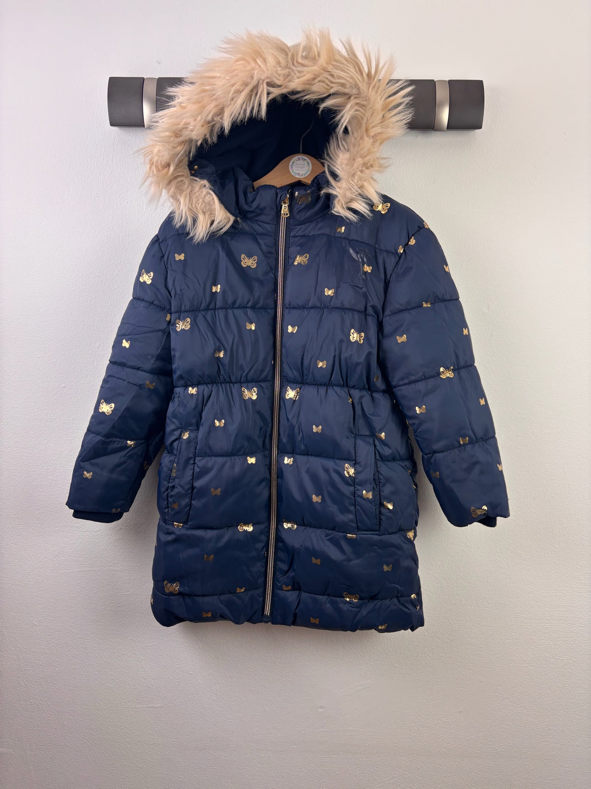 Crew Clothing Navy Gold Butterfly Padded Coat 5-6 Years-Coats-Second Snuggle Preloved