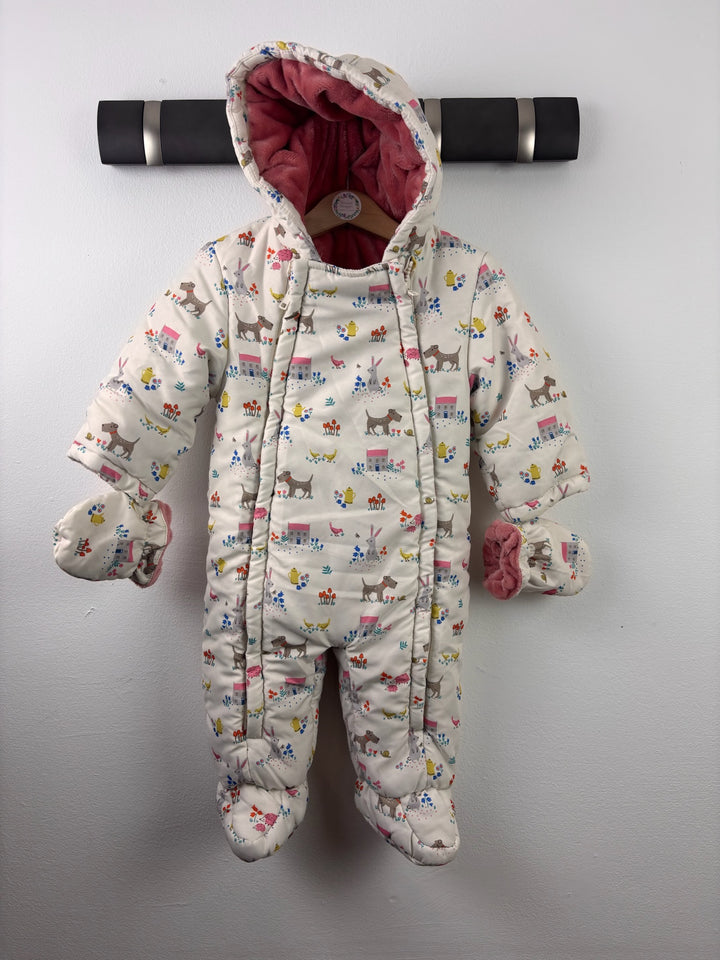 John Lewis Cream Animal Print Padded Snowsuit 6-9 Months