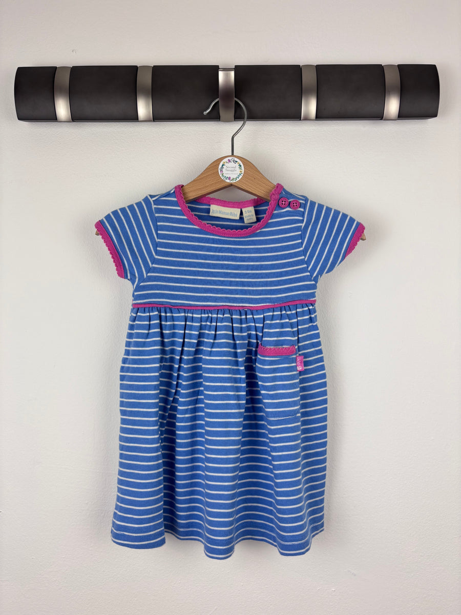 JoJo Maman Bébé Baby Blue Stripe Dress 3-6 Months-Dresses-Second Snuggle Preloved