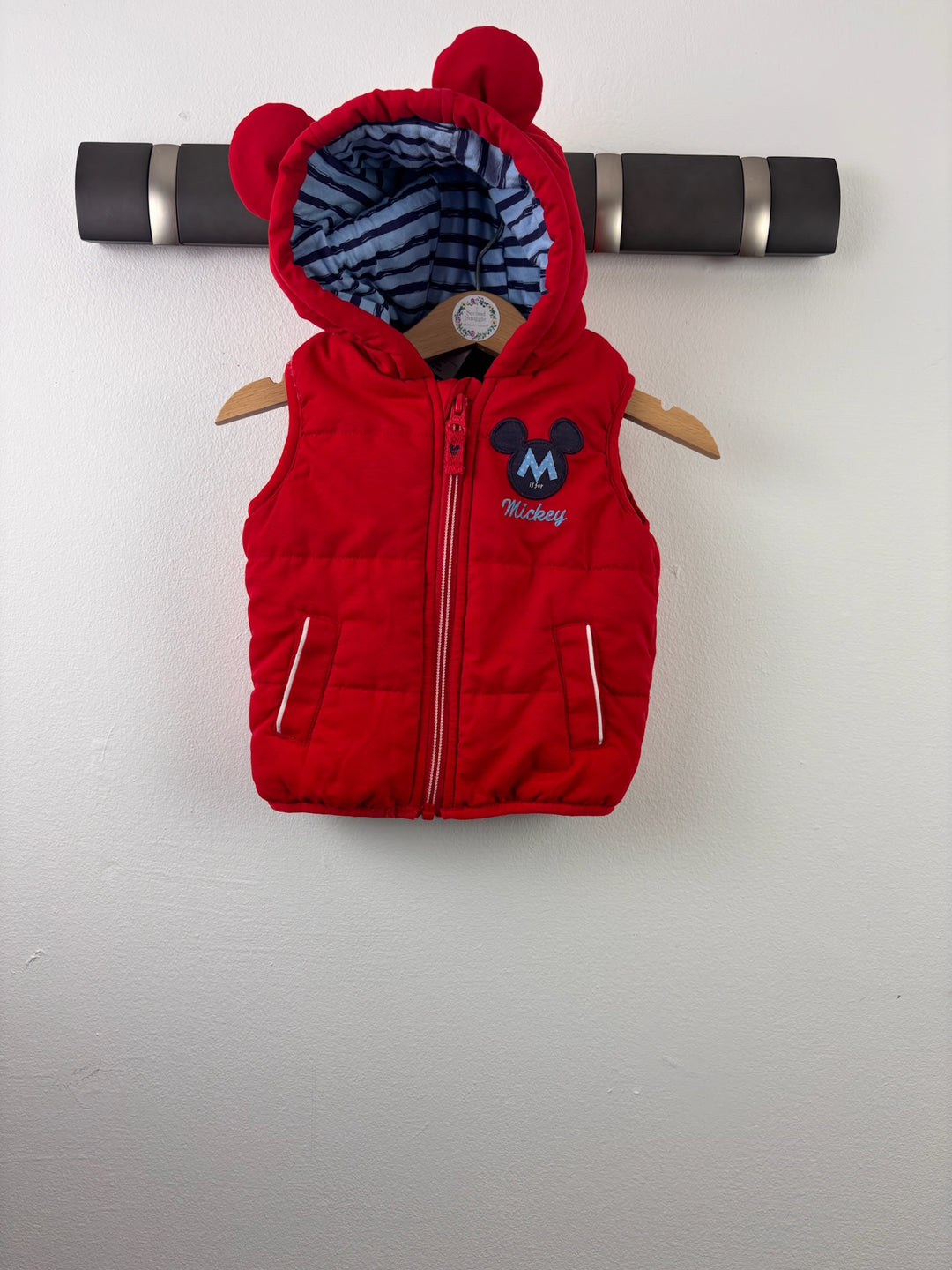 Disney Red Mickey Mouse Padded Hooded Gilet 3-6 Months