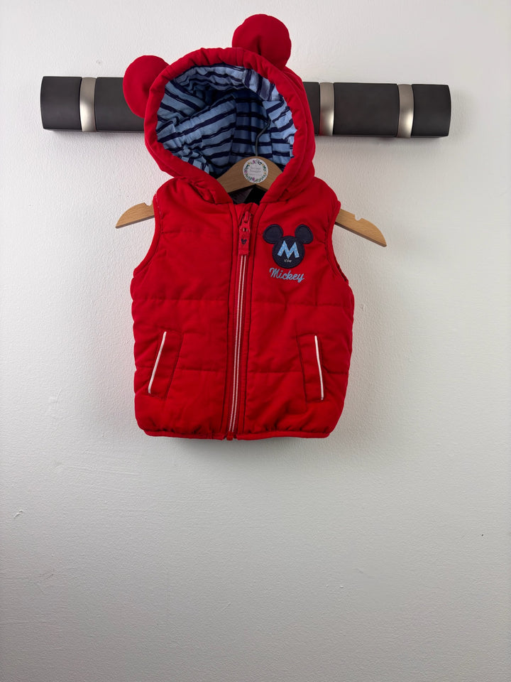 Disney Red Mickey Mouse Padded Hooded Gilet 3-6 Months