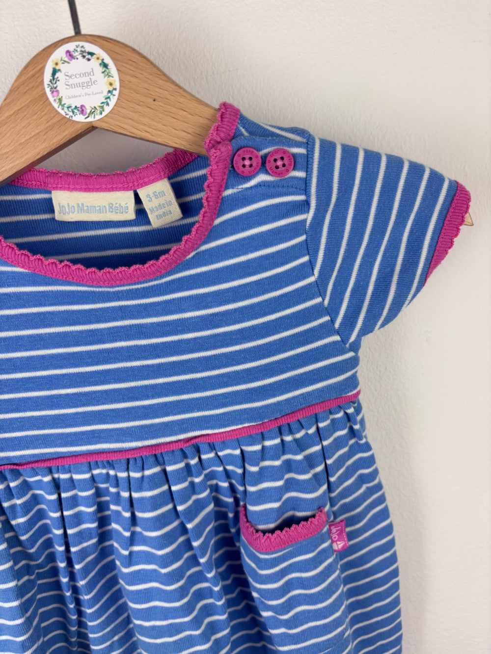 JoJo Maman Bébé Baby Blue Stripe Dress 3-6 Months-Dresses-Second Snuggle Preloved