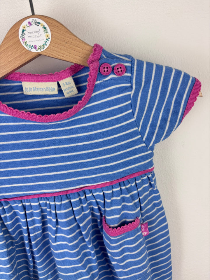 JoJo Maman Bébé Baby Blue Stripe Dress 3-6 Months-Dresses-Second Snuggle Preloved