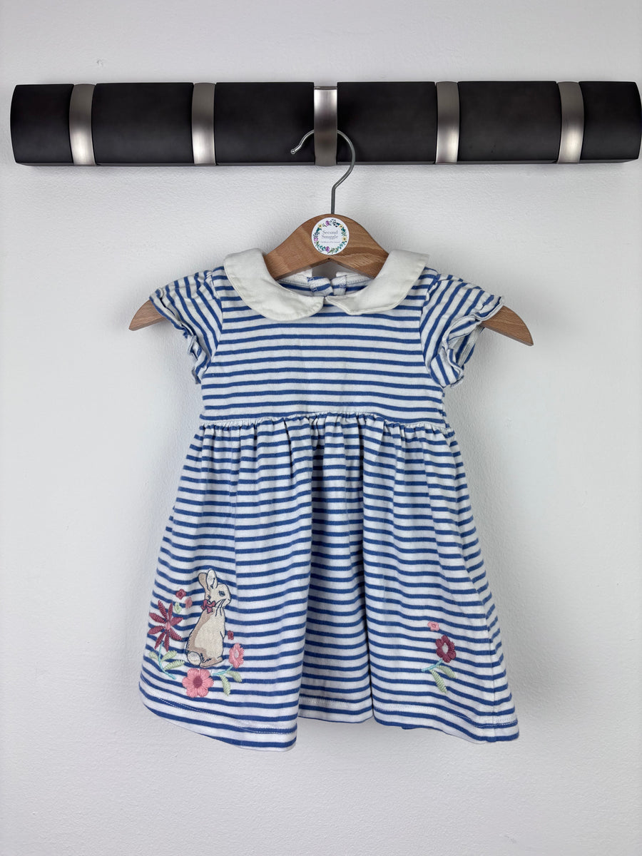 M&S Baby Blue Stripe Dress with Bunny Detail 3-6 Months-Dresses-Second Snuggle Preloved