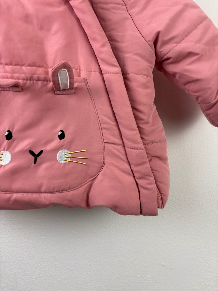 John Lewis Pink Cat Padded Hooded Coat 3-6 Months