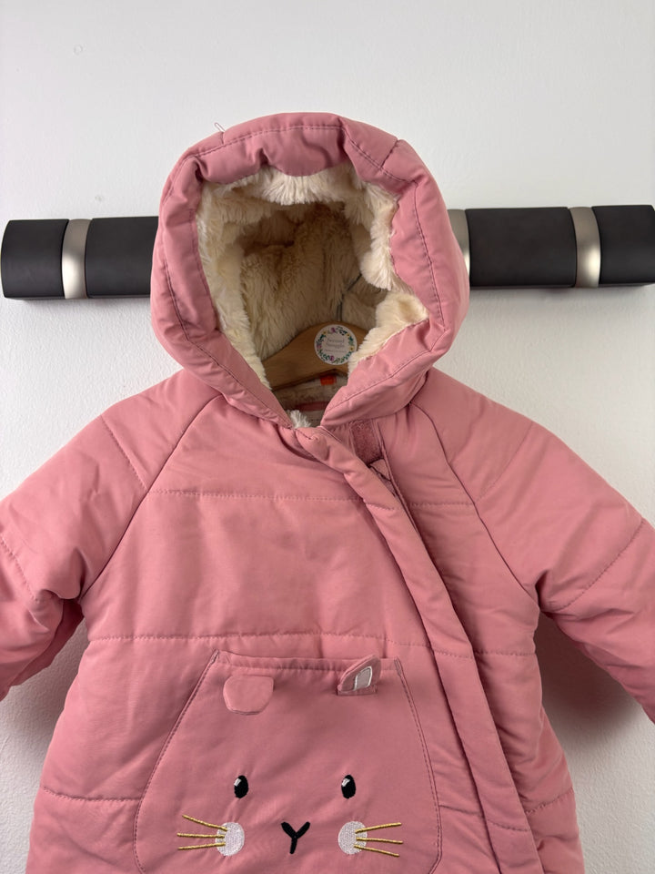 John Lewis Pink Cat Padded Hooded Coat 3-6 Months
