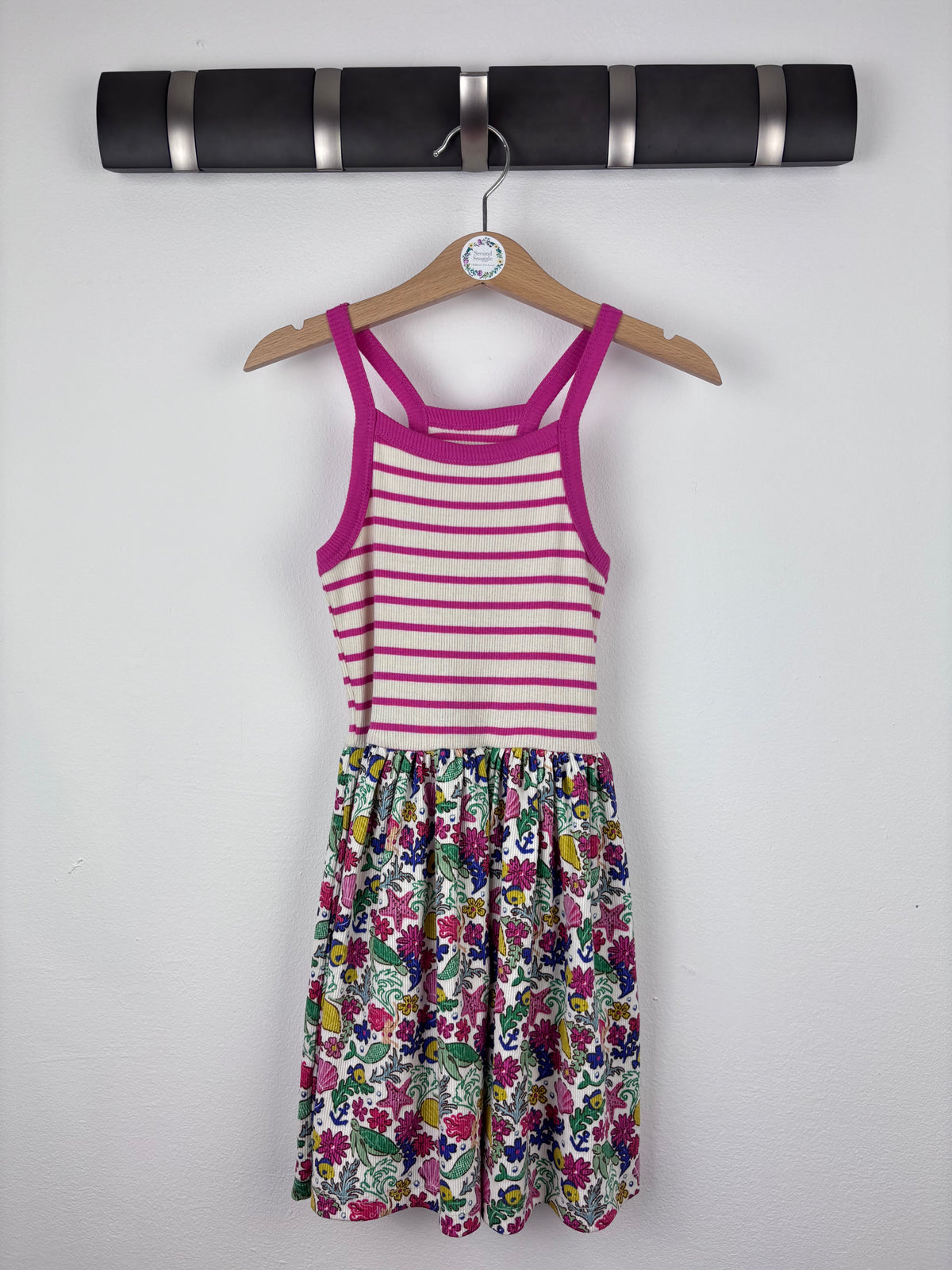 Boden Pink Stripe Ribbed Dress with Sea Life Print Skirt-Dresses-Second Snuggle Preloved