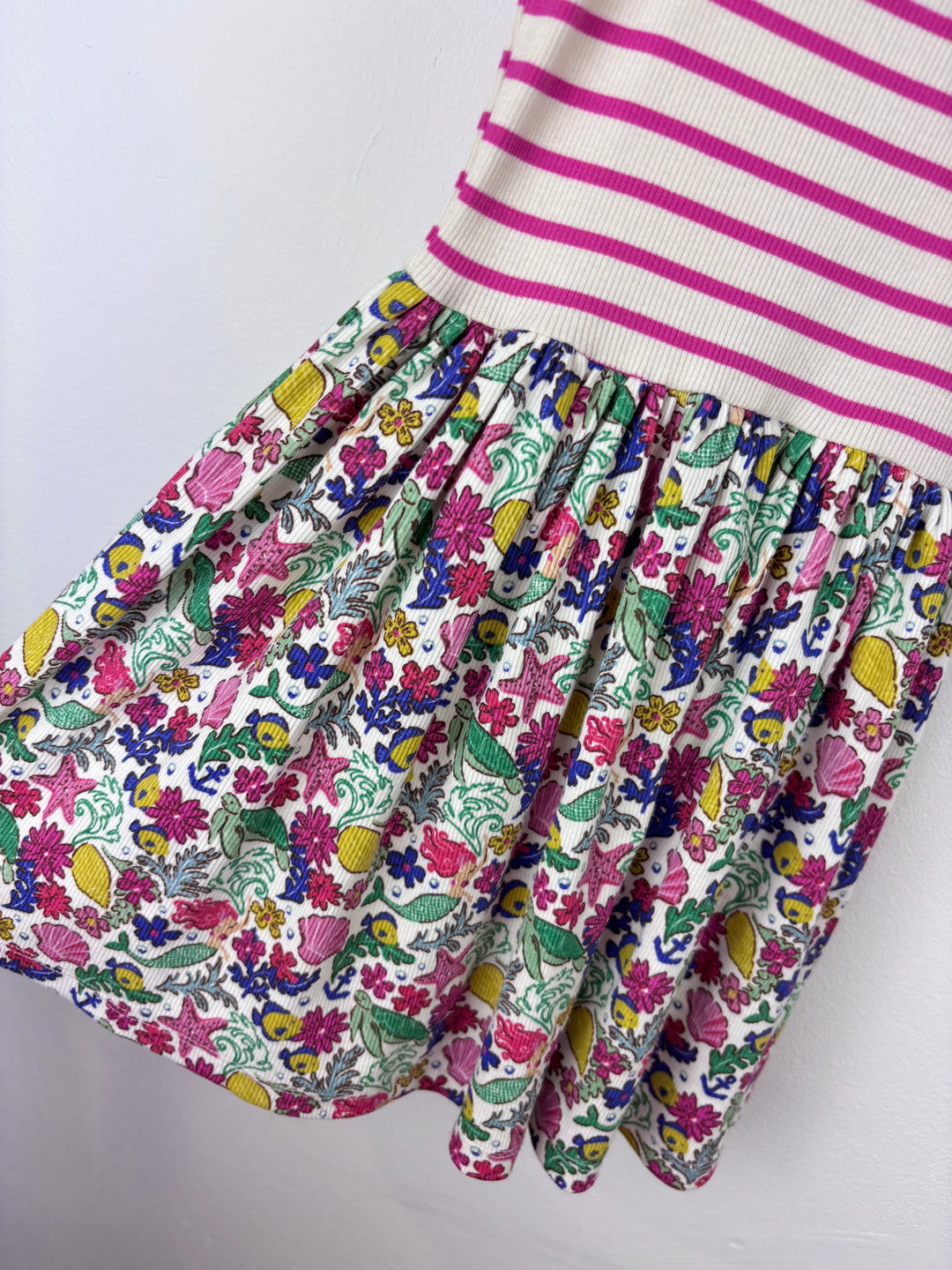 Boden Pink Stripe Ribbed Dress with Sea Life Print Skirt-Dresses-Second Snuggle Preloved