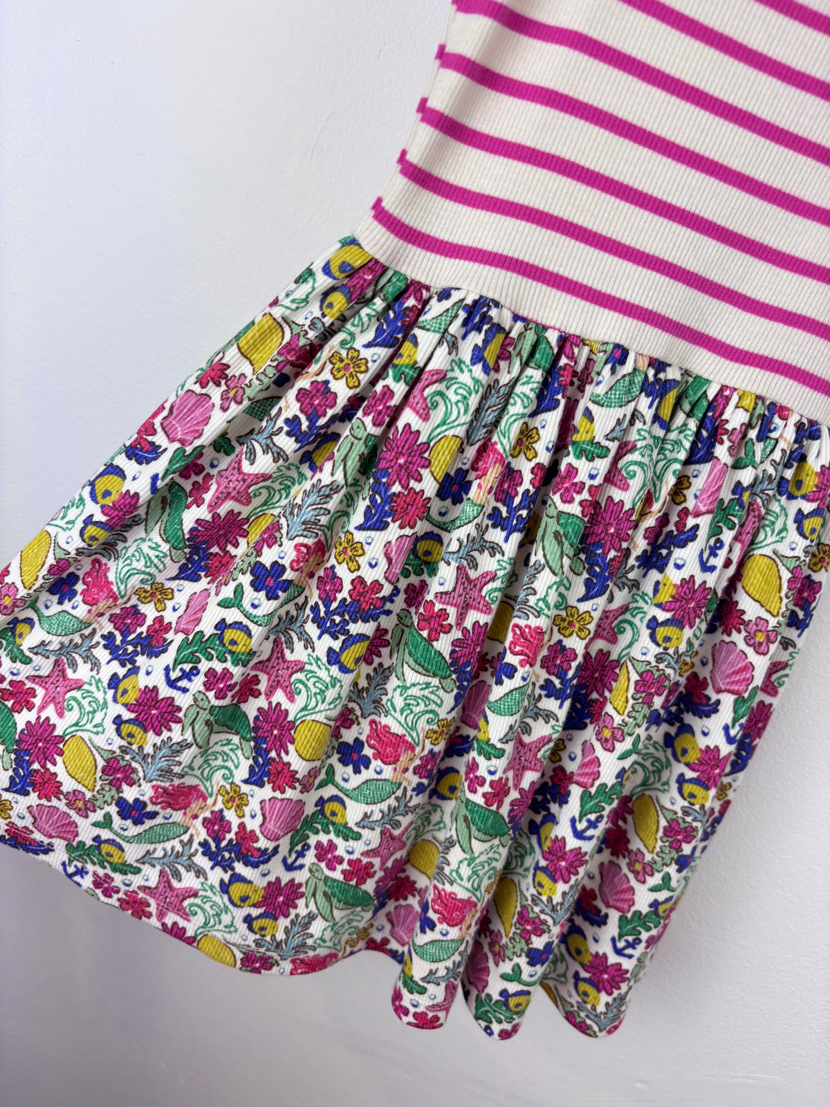 Boden Pink Stripe Ribbed Dress with Sea Life Print Skirt-Dresses-Second Snuggle Preloved