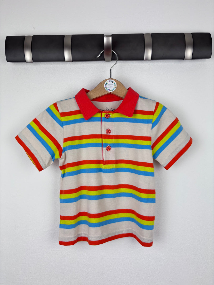 Lucy And Sam Rainbow Stripe Polo Top 12-18 Months-Tops-Second Snuggle Preloved