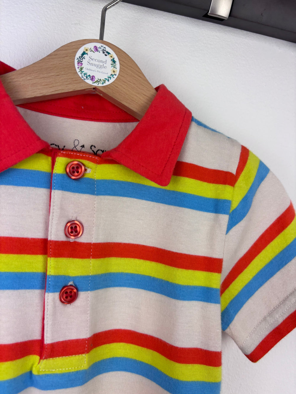 Lucy And Sam Rainbow Stripe Polo Top 12-18 Months-Tops-Second Snuggle Preloved