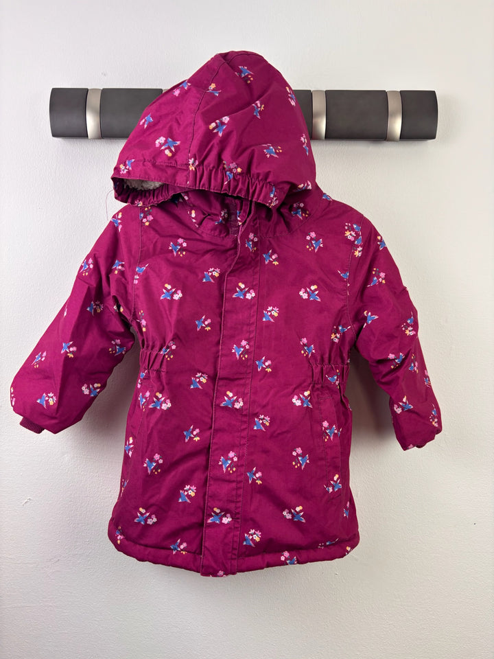 JoJo Maman Bébé Purple Bird Print Hooded Coat 18-24 Months