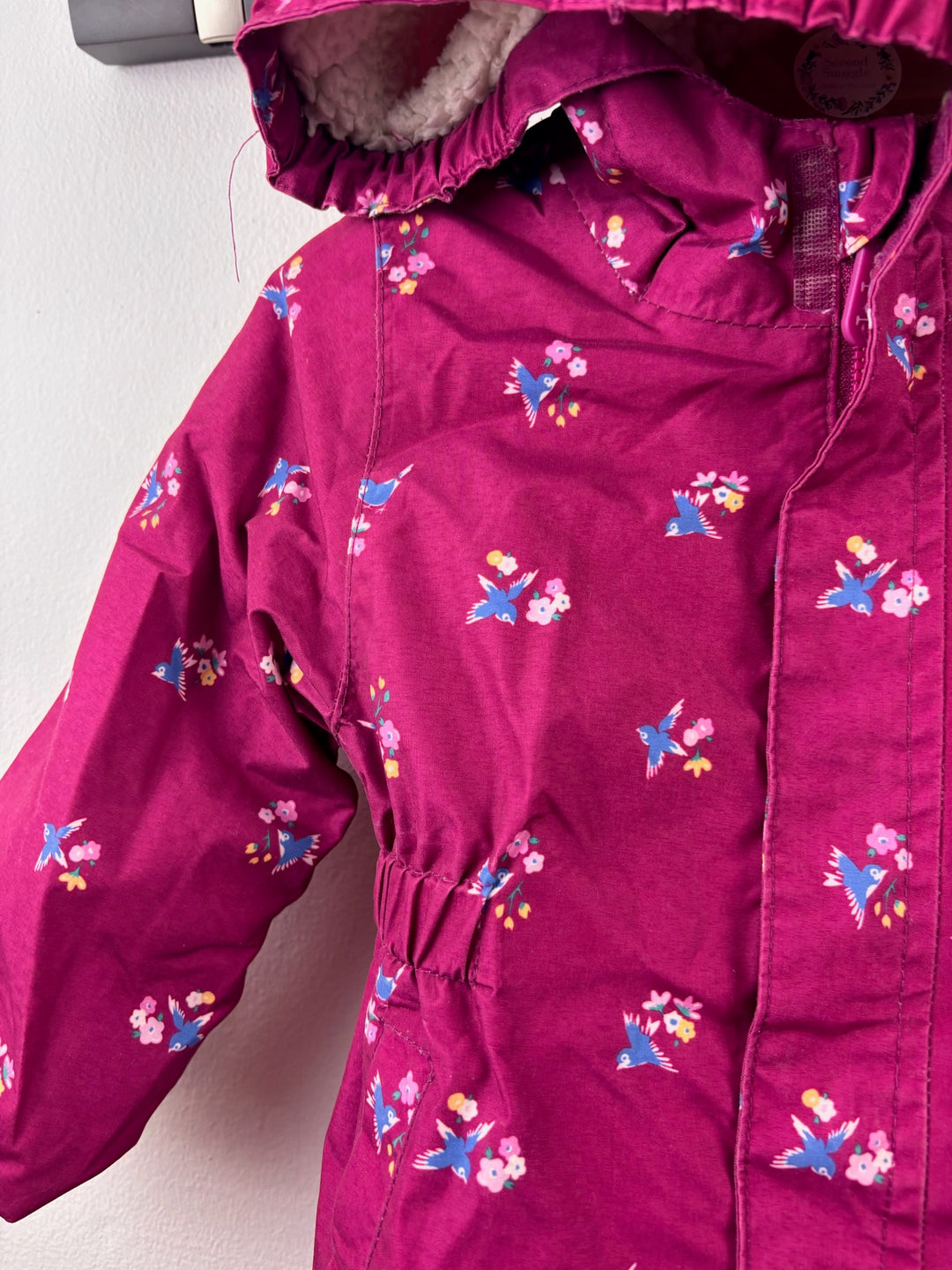 JoJo Maman Bébé Purple Bird Print Hooded Coat 18-24 Months