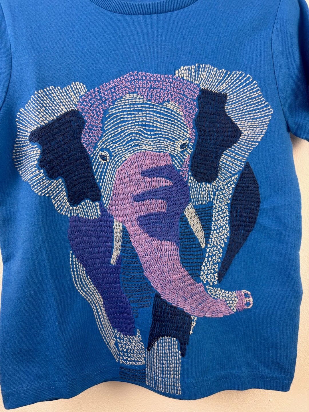 Mini Boden Blue Large Embroidered Elephant T-Shirt-Tops-Second Snuggle Preloved