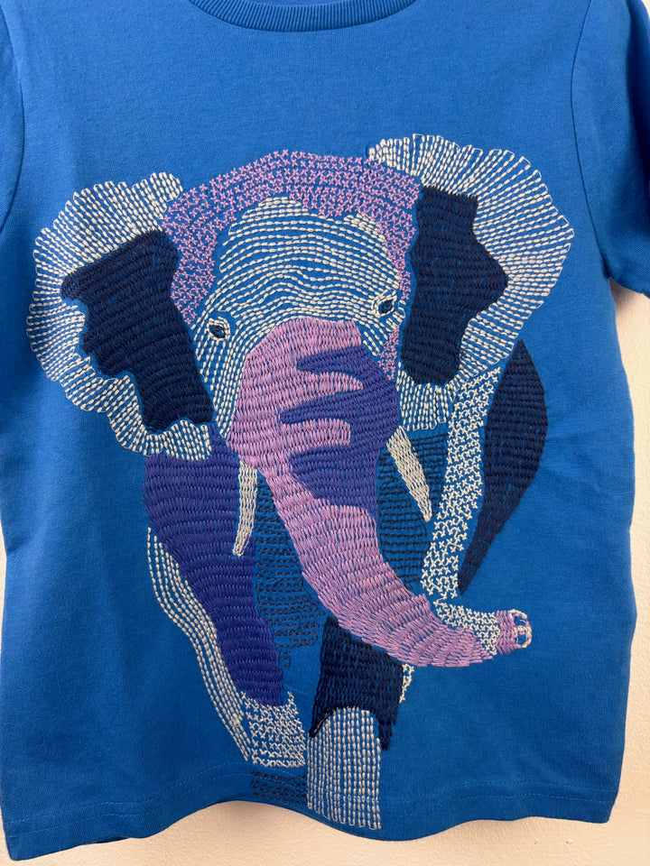 Mini Boden Blue Large Embroidered Elephant T-Shirt-Tops-Second Snuggle Preloved