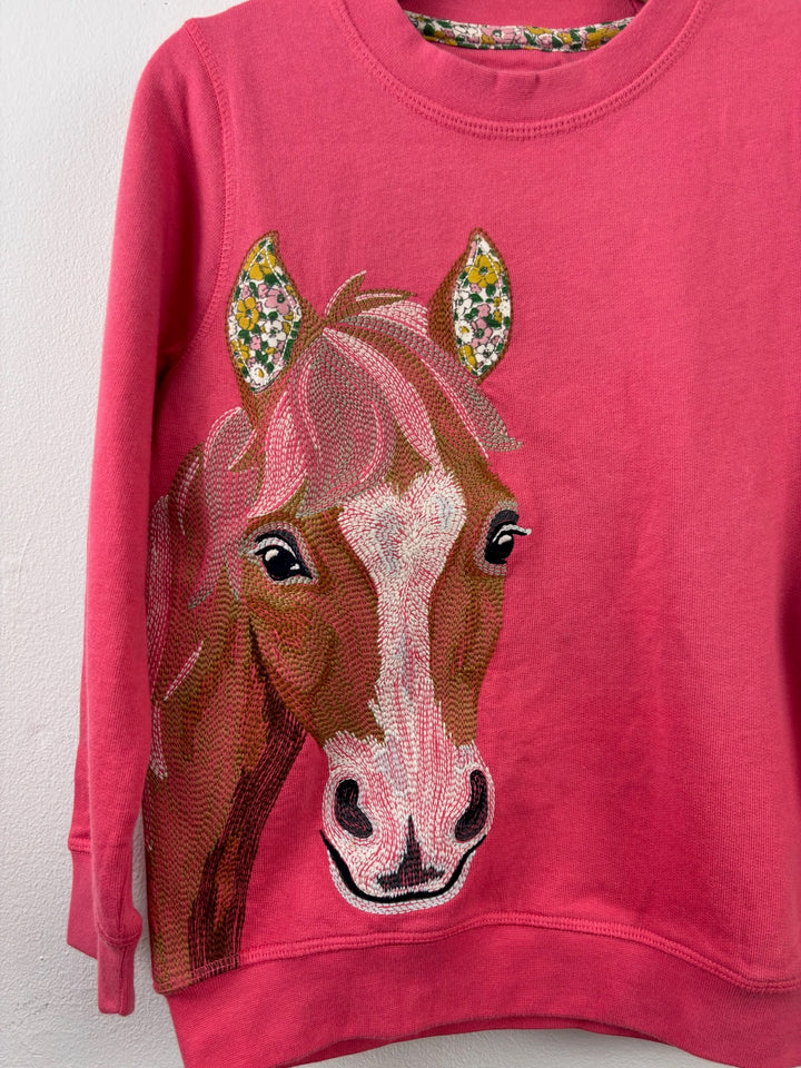 Boden Pink Horse Appliqué Sweatshirt-Jumpers-Second Snuggle Preloved