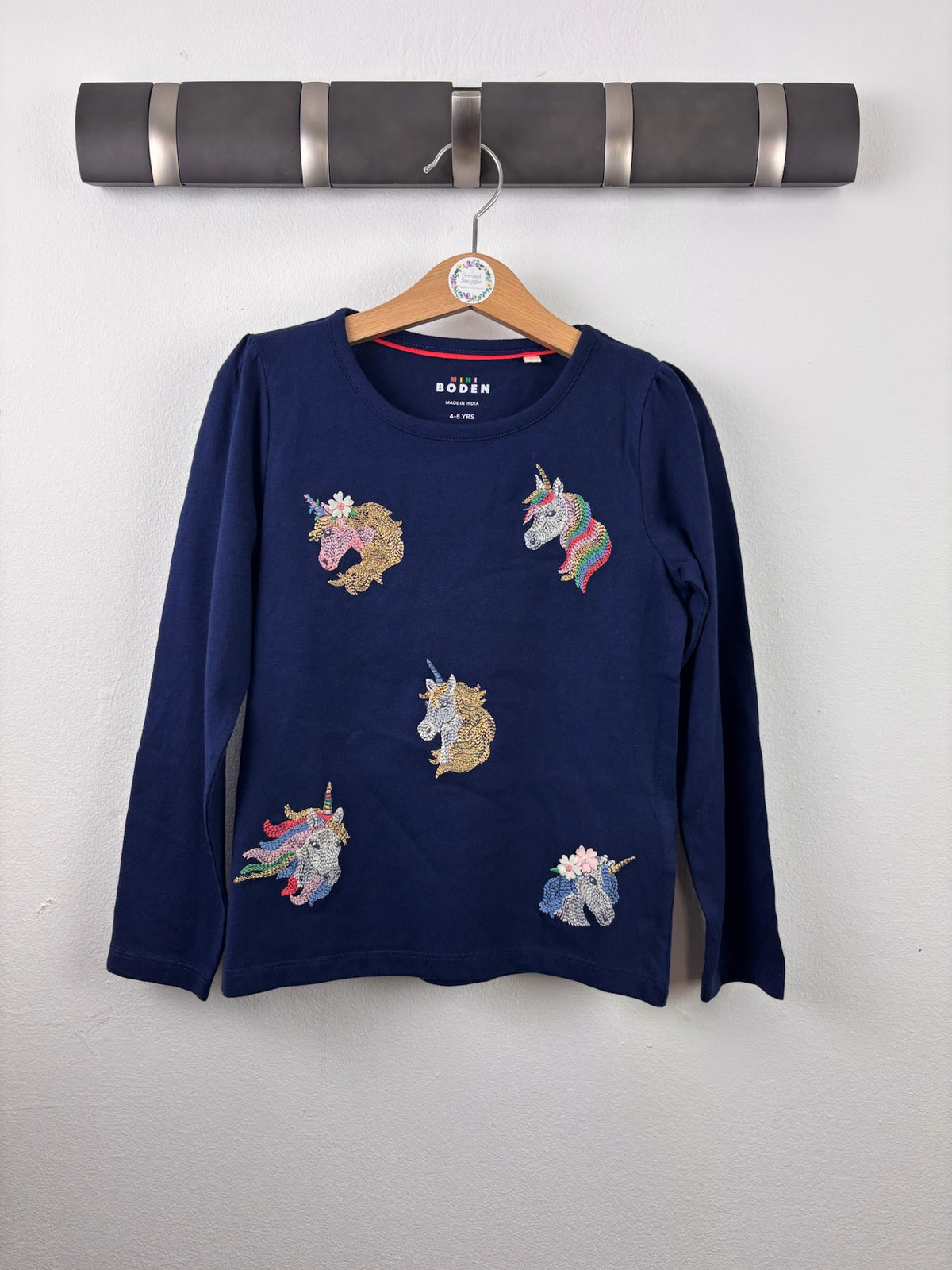 Boden Navy Embroidered Unicorn Long Sleeve Top-Tops-Second Snuggle Preloved