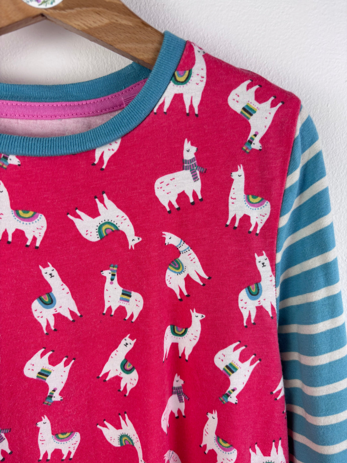 Boden Pink Llama Dress with Stripe Sleeves 8-9 Years-Dresses-Second Snuggle Preloved