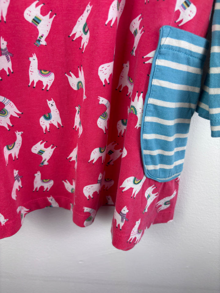 Boden Pink Llama Dress with Stripe Sleeves 8-9 Years