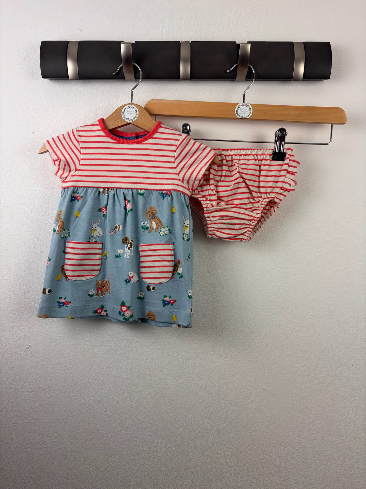 Boden Blue Animal Print Dress & Striped Bloomers Set-Dresses-Second Snuggle Preloved