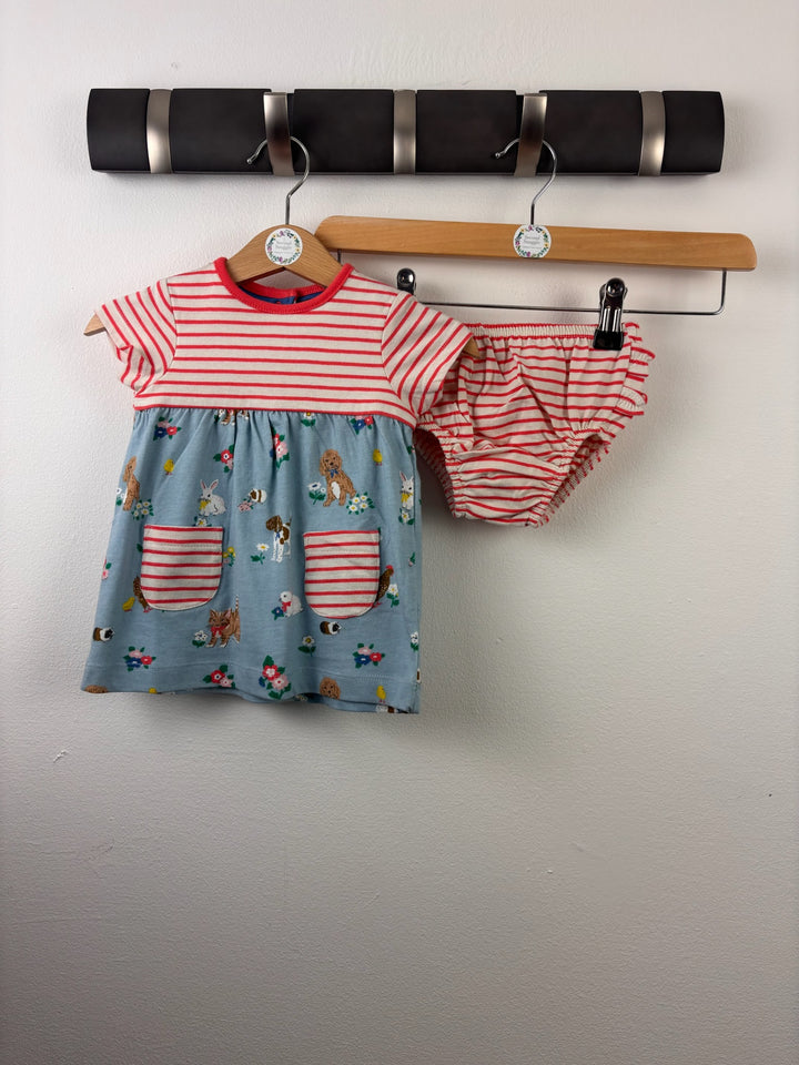 Boden Blue Animal Print Dress &amp; Striped Bloomers Set-Dresses-Second Snuggle Preloved