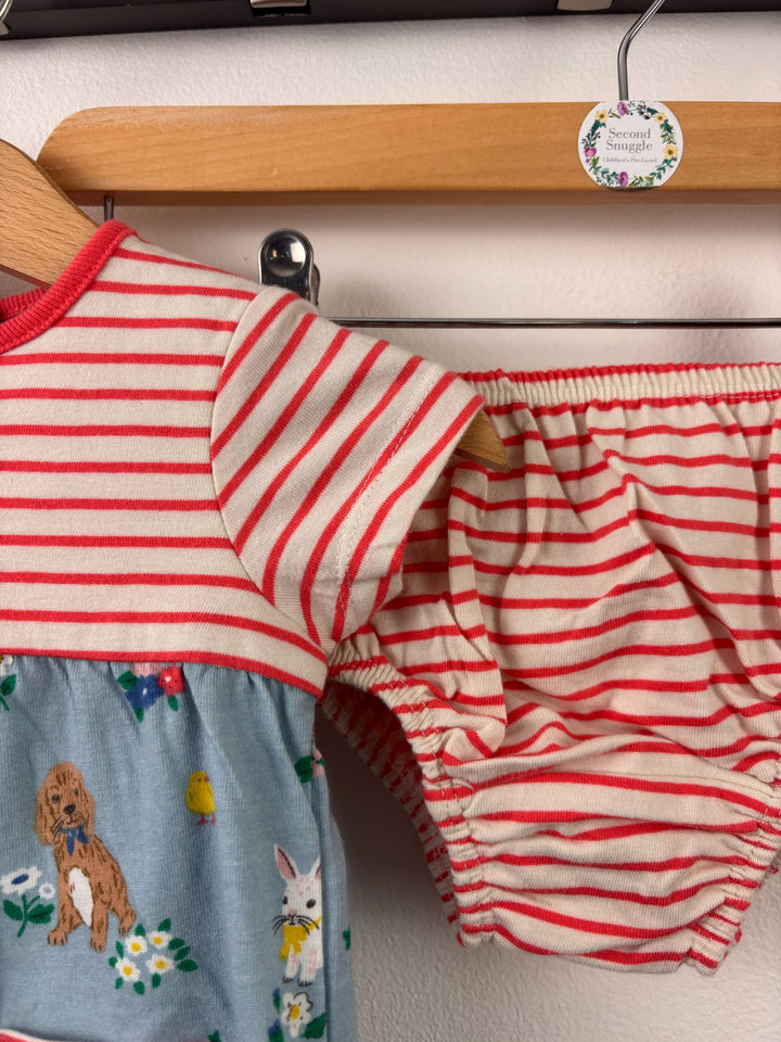 Boden Blue Animal Print Dress &amp; Striped Bloomers Set-Dresses-Second Snuggle Preloved
