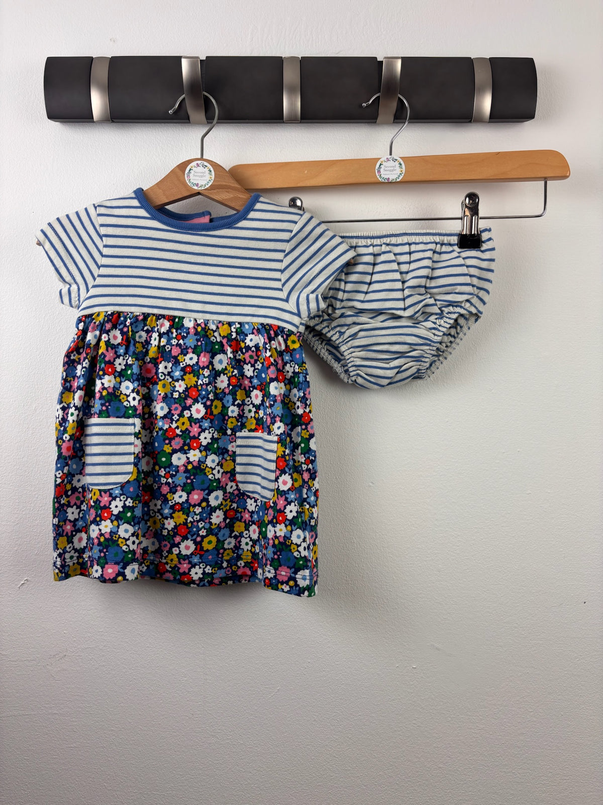 Boden Blue Stripe Floral Dress & Bloomers Set-Dresses-Second Snuggle Preloved