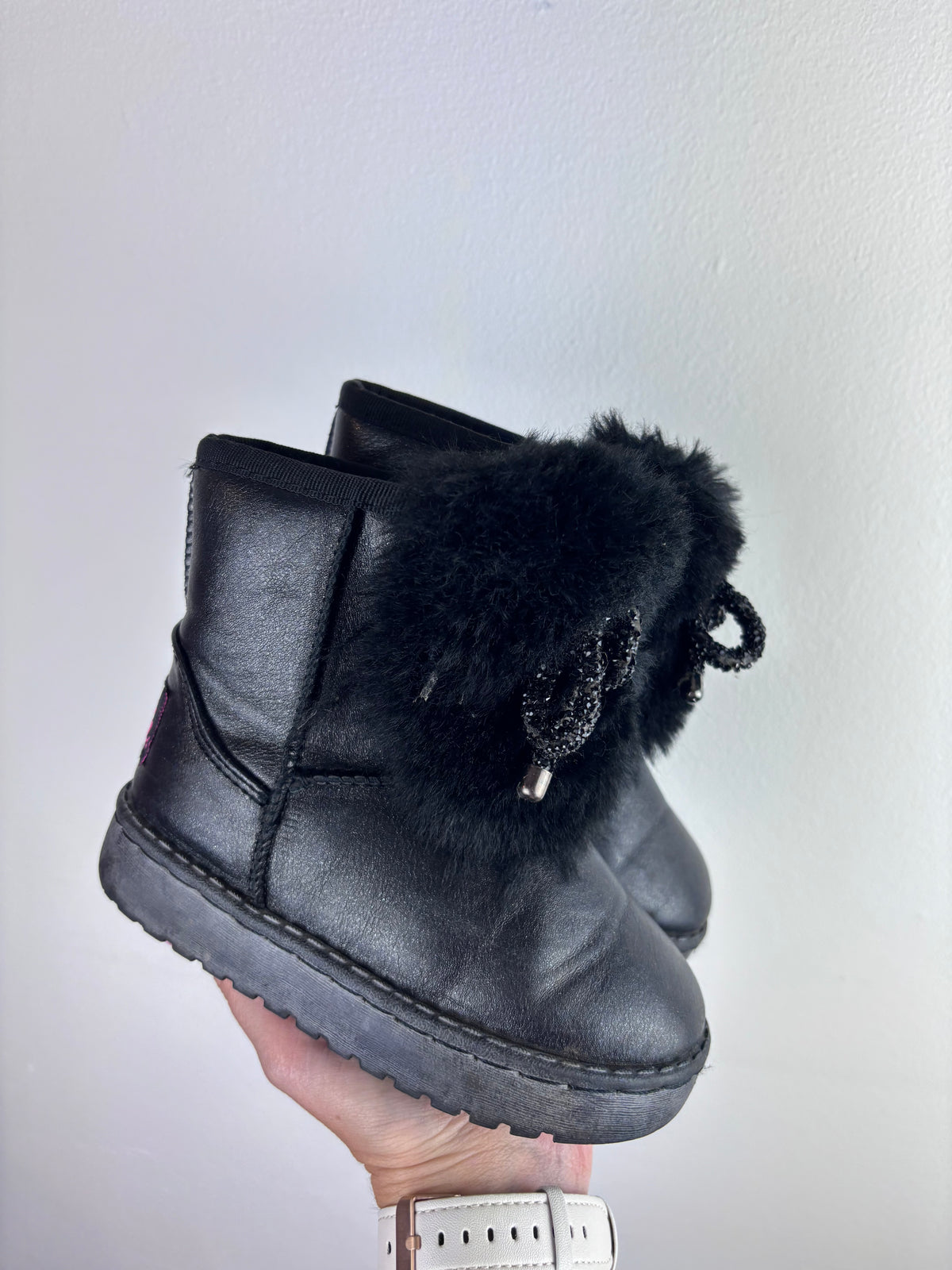 Barbie Black Faux Fur Boots UK 7.5-Boots-Second Snuggle Preloved