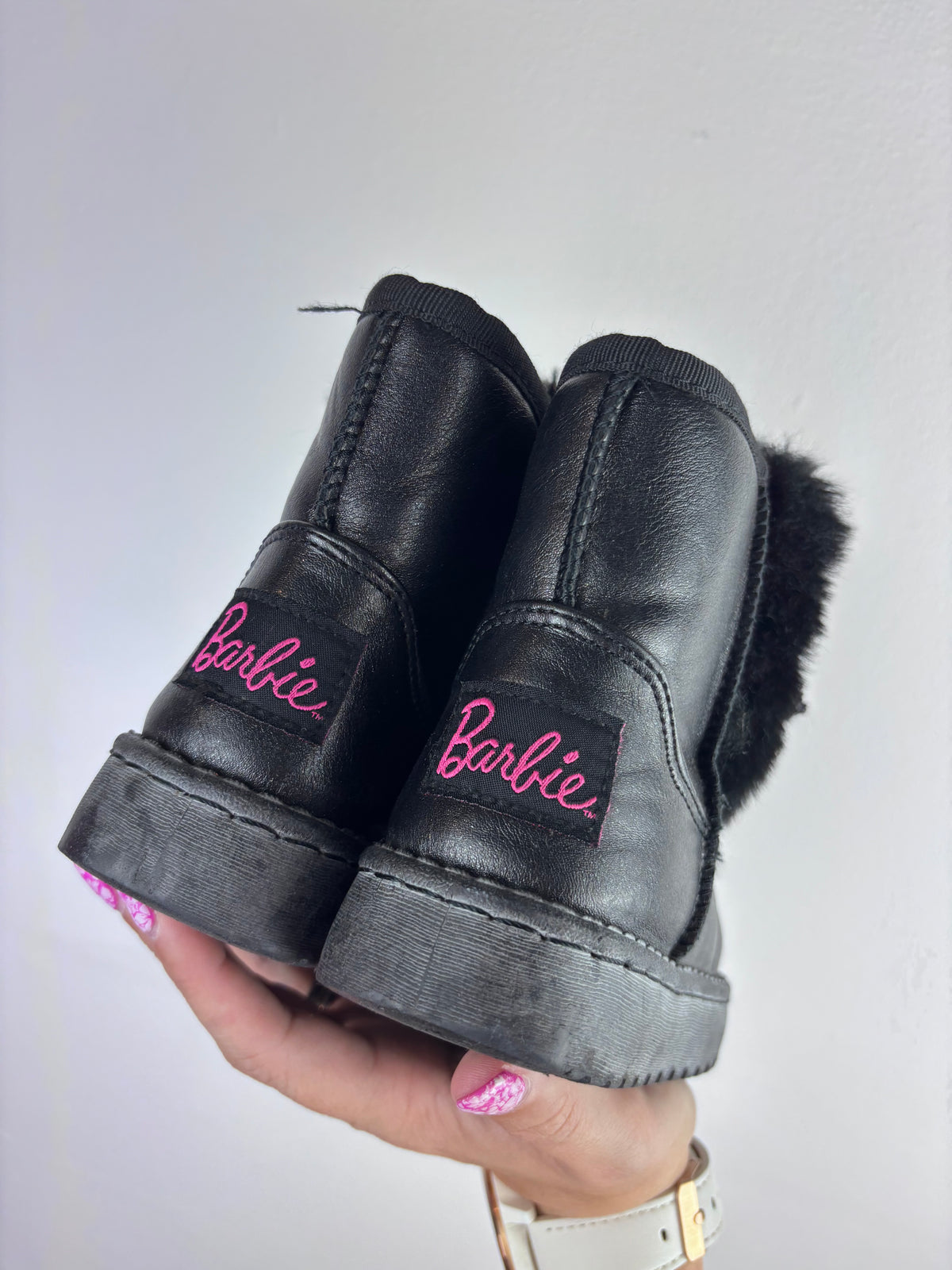 Barbie Black Faux Fur Boots UK 7.5-Boots-Second Snuggle Preloved